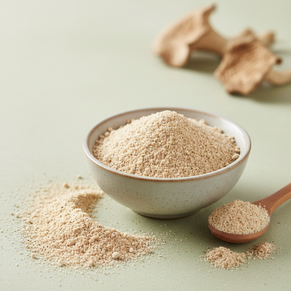 Oyster Mushroom Powder with greenish background